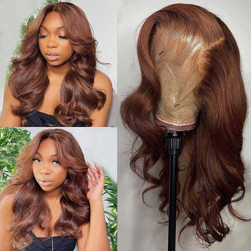 【Emma】TK23 : BEAUDIVA Chestnut Brown 4# Color Body Wave 13X4 Lace Frontal Wig Human Hair Wig